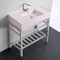 Pink Console Sink With Chrome Base, Modern, 32